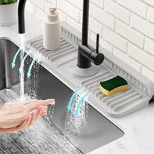 Universal Kitchen Faucet Splash Guard Mat 14.6" Self-Draining 7° Slope Snap-Lock