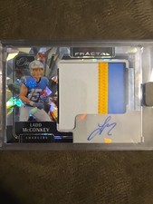 2024 Panini One Football Ladd McConkey #399 Cracked Ice FRACTAL PATCH AUTO /50