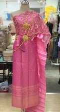 Thai Traditional Khmer Wedding Dress Silk Chut Thai Sash Lace Thai Dance