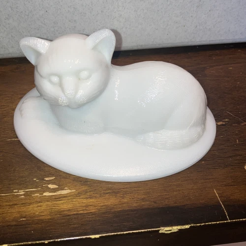 Vintage Westmoreland Cat On A Nest TOP ONLY White Milk Glass