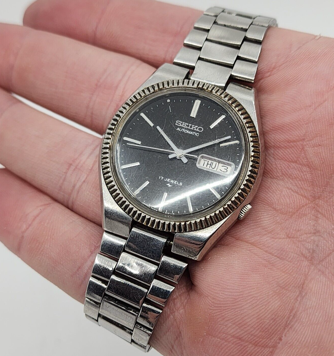 Vtg Seiko Watch 7009-8139 Self-Winding Automatic Men Steel Fluted