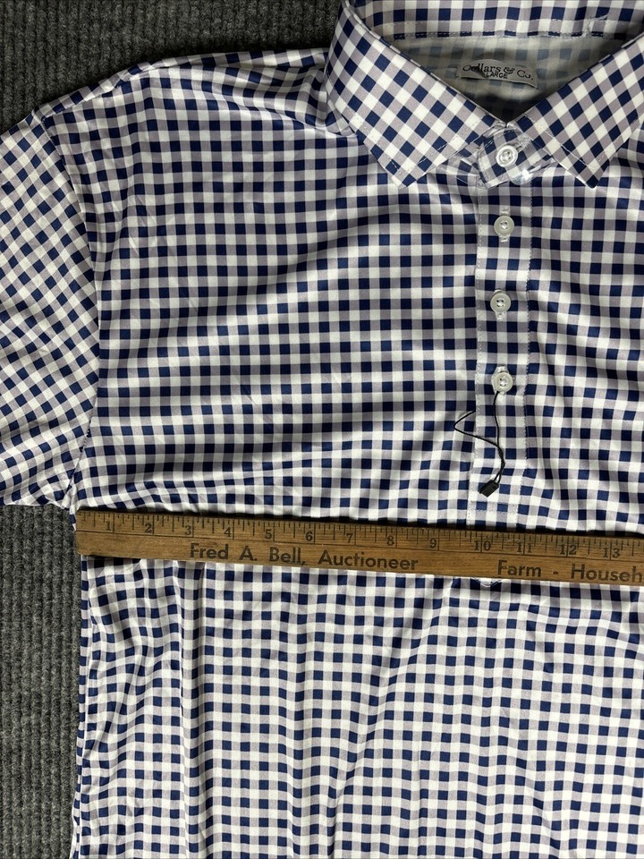 NWOT Collars and Co Collar Polo Golf Shirt Mens Large Blue White Check