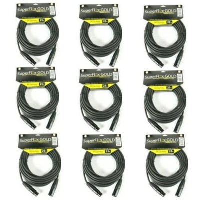 9 XLR Mic 25' Felxible Microphone Cables - OFC helical shield by Super Flex Gold