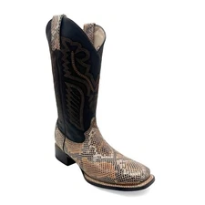 Men's Exotic Python Snake Print Square Toe Leather Cowboy Boots