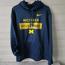 Nike University of Michigan Wolverines Hoodie Large Blue Yellow Polyester Size L