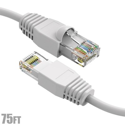 75FT Cat6A RJ45 Network LAN Ethernet Cable UTP Copper Wire Gold 24AWG White