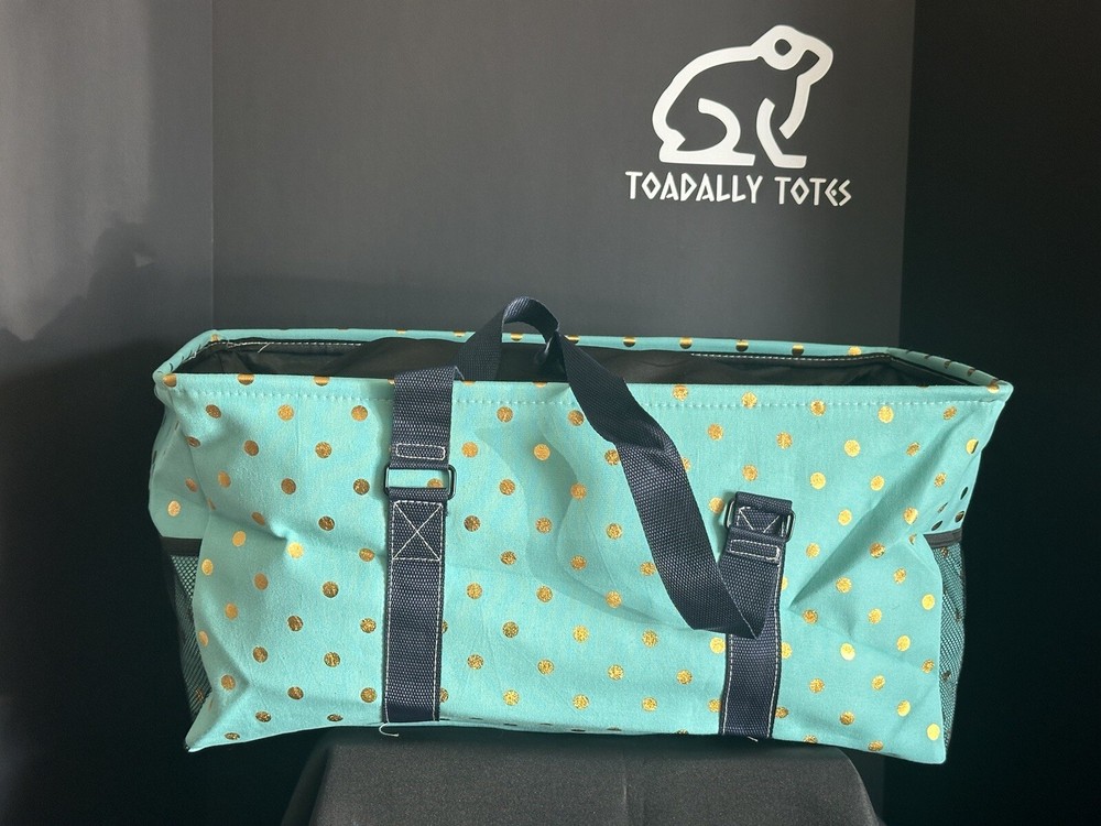 31 Style Turquoise & Gold Polka Dots Large Utility Tote Bag