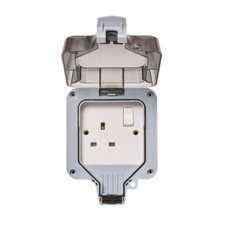 Litecraft UK Plug Outdoor Socket Box 13A 1 Gang With Switch - Grey Clearance    