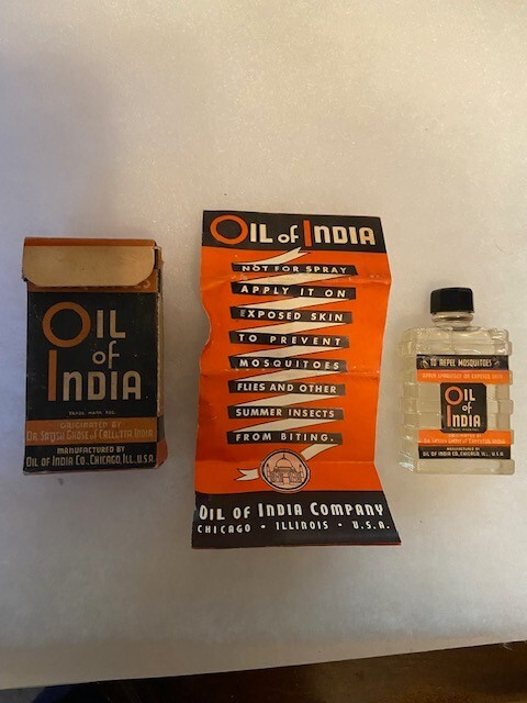 Vintage Glass Bottle Of Oil Of India For Mosquitoes