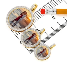 Natural Diamond Pave 10K Gold Picture Frame Memory Pendant 1.1"-1.8"