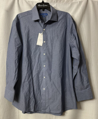 NWT Vince Camuto Mens Long Sleeve Blue Button Slim Fit Dress Shirt Size  17.5/32 | eBay