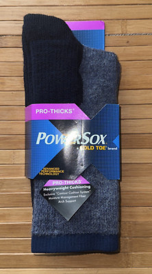 One Pr Blue Denim PowerSox Pro Thicks Heavyweight Wool Blend Crew Socks L 9-12.5