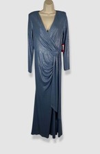 Vince Camuto Women's Blue Metallic Knit Ruched Sheath Dress Size 10