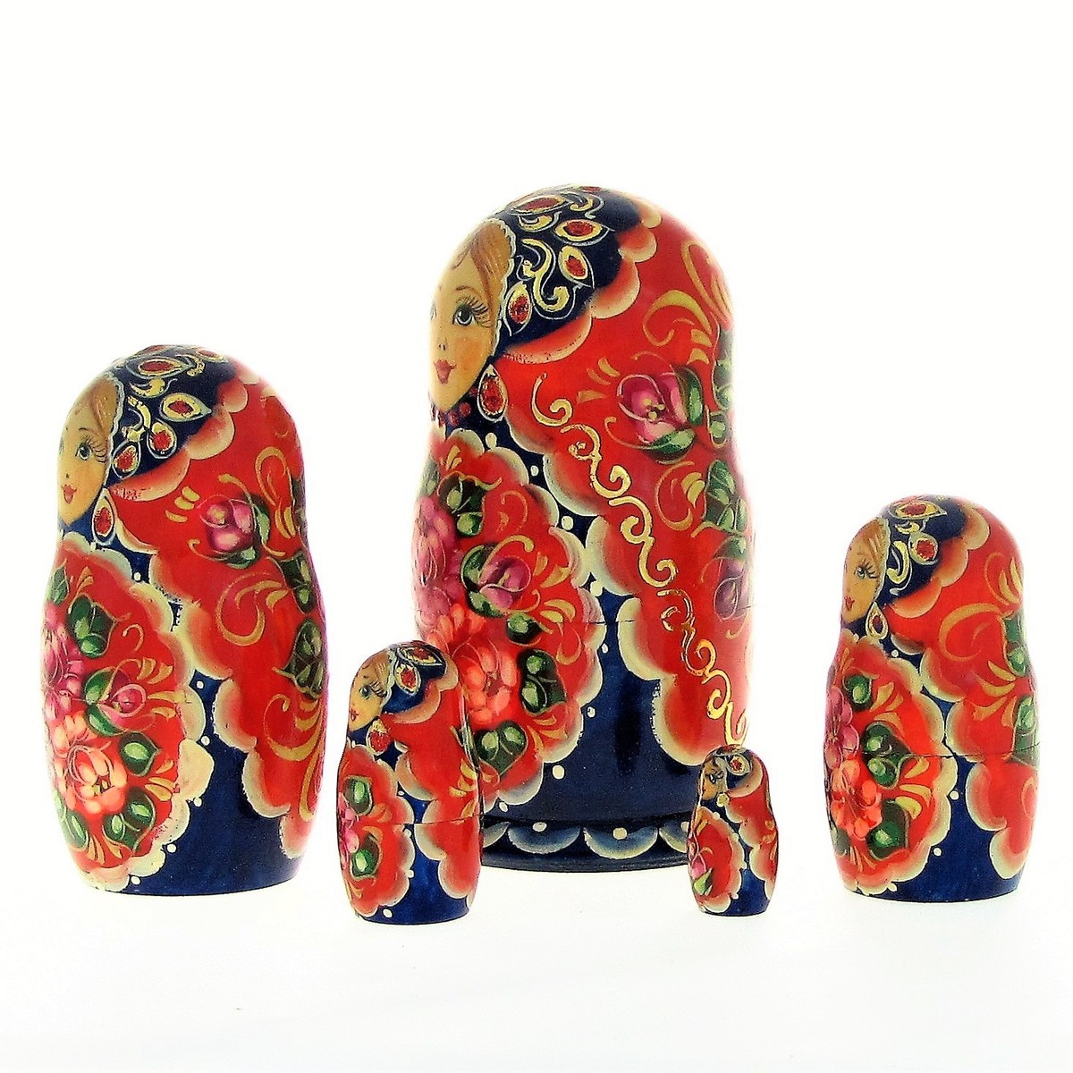 5 Poupées russes H17 Matriochka peint main signé Nested Doll Matrioshka