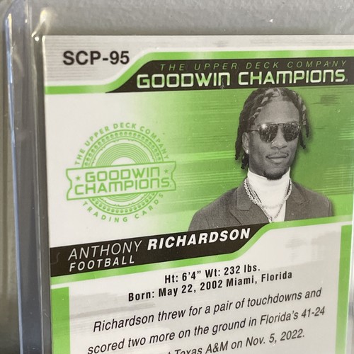 Tarjeta de novato Anthony Richardson 2023 Goodwin Champions Splash of Color verde neón - Imagen 7 de 10