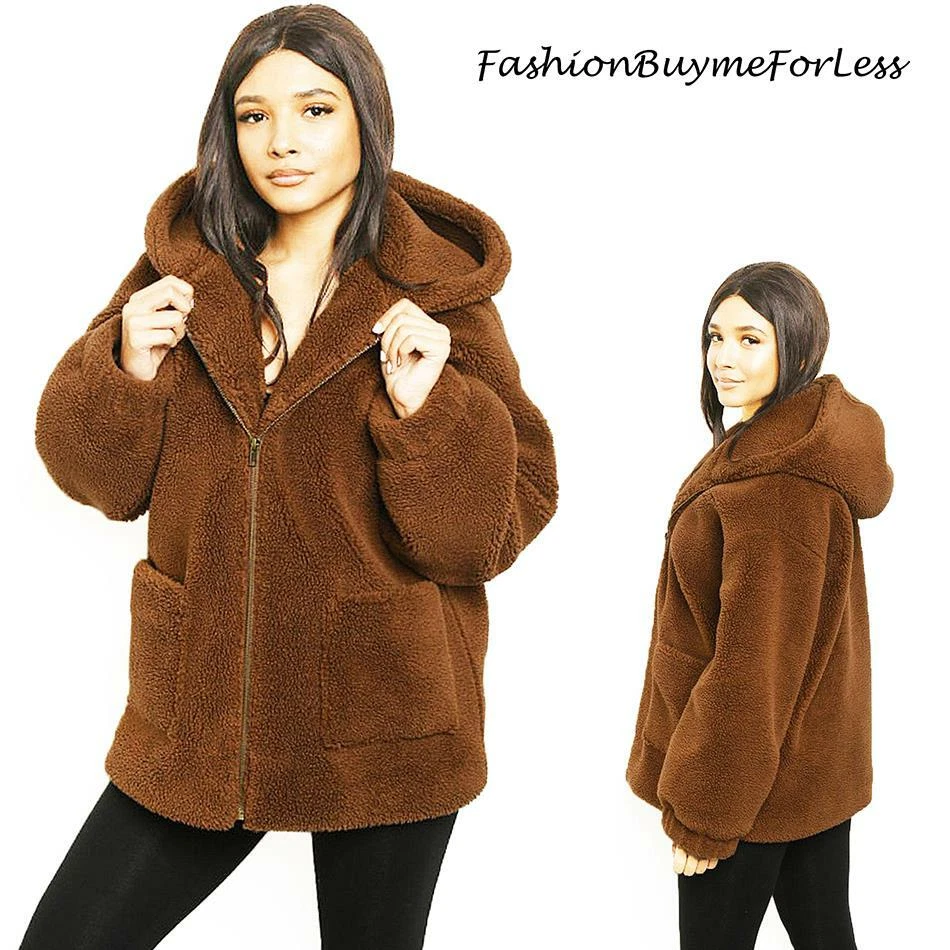 Faux Fur Sherpa Fleece Pullover Teddy Bear Sweatshirt