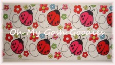 LAST 1 - 18 YARD ROLL SALE - 1.5 FLOWERS LADYBUGS DESIGNER GROSGRAIN RIBBON