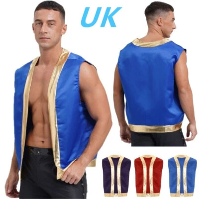 UK Men Toad Cosplay Costumes Halloween Arabian Prince Color Block Waistcoat Vest