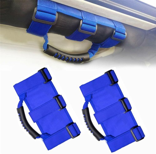 2-Pack Blue Roll Bar Grab Handles For Jeep Wrangler YJ, TJ, JK, JL, JT - No Drill Required