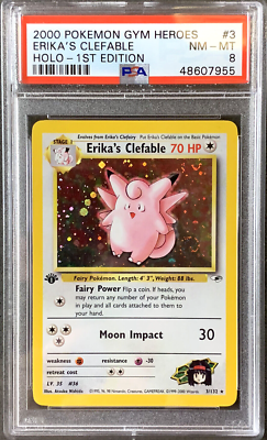 Pokémon Card 1st Ed. Erika's Clefable PSA 8 NM-Mint Gym Heroes 3