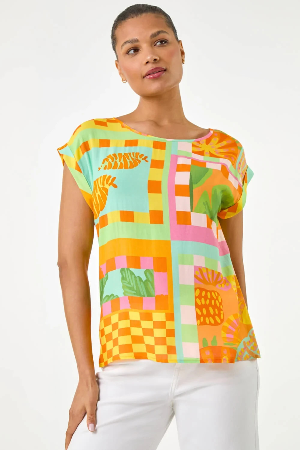 Sleeveless Top BNWT Size Roman Orange Multi Tile Print Summer UK 12
