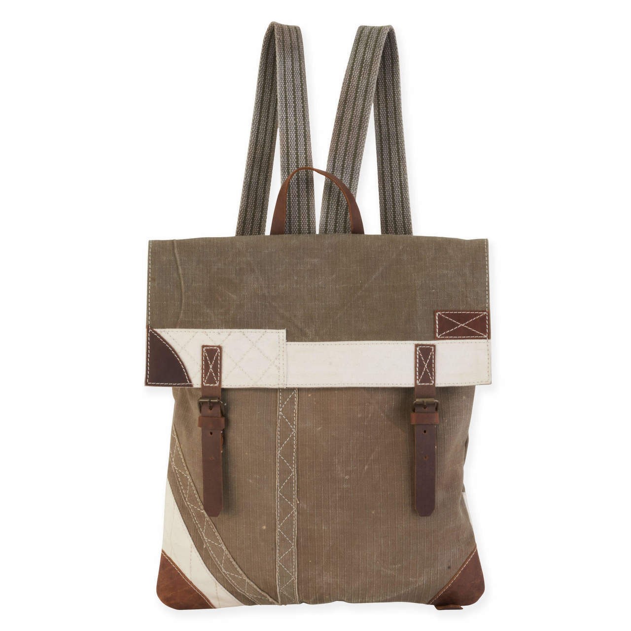 Холщовый рюкзак Винтажный рюкзак-палатка из переработанного холста с отделкой из натуральной кожи