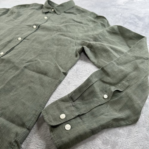 Charles Tyrwhitt Slim Fit Linen Shirt Men’s L Olive Green Long Sleeve Casual - Picture 2 of 11