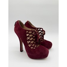 Prada | Granato Oxblood Suede Corset Cage Lace Up Platform Pumps Heels 38