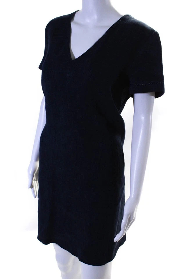 Vestido recto tejido manga corta cuello en V Les Copains para mujer azul lino talla IT 44 L Foto 2 de 4