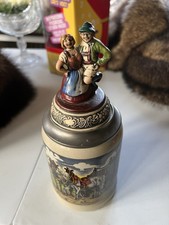 ERZ German Lidded Beer Stein 0.5L Pewter Hinged Lid Figural Finial Breweriana