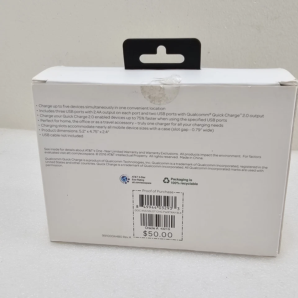 Bandeja de alimentación AT&T concentrador de carga USB de 5 puertos Qualcomm carga rápida 2.0 caja abierta Foto 3 de 4