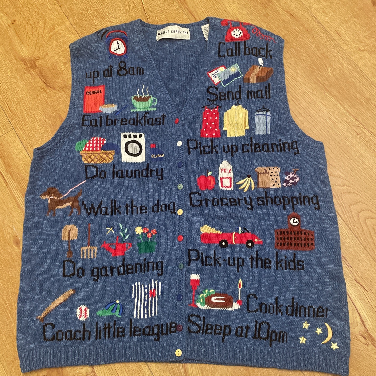Vintage Marisa Christina 1990s Sweater Vest Size Med To Do List Teacher Y2K Camp