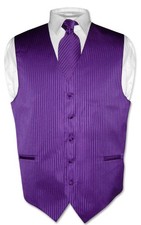 Men's Dress Vest  NeckTie PURPLE Color Vertical Striped Design Neck Tie Set