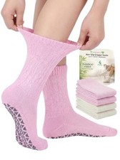Diabetic Socks with Grippers for Women - 4 Pairs 10-14 2 Beige/2 Pink - 4 Pairs