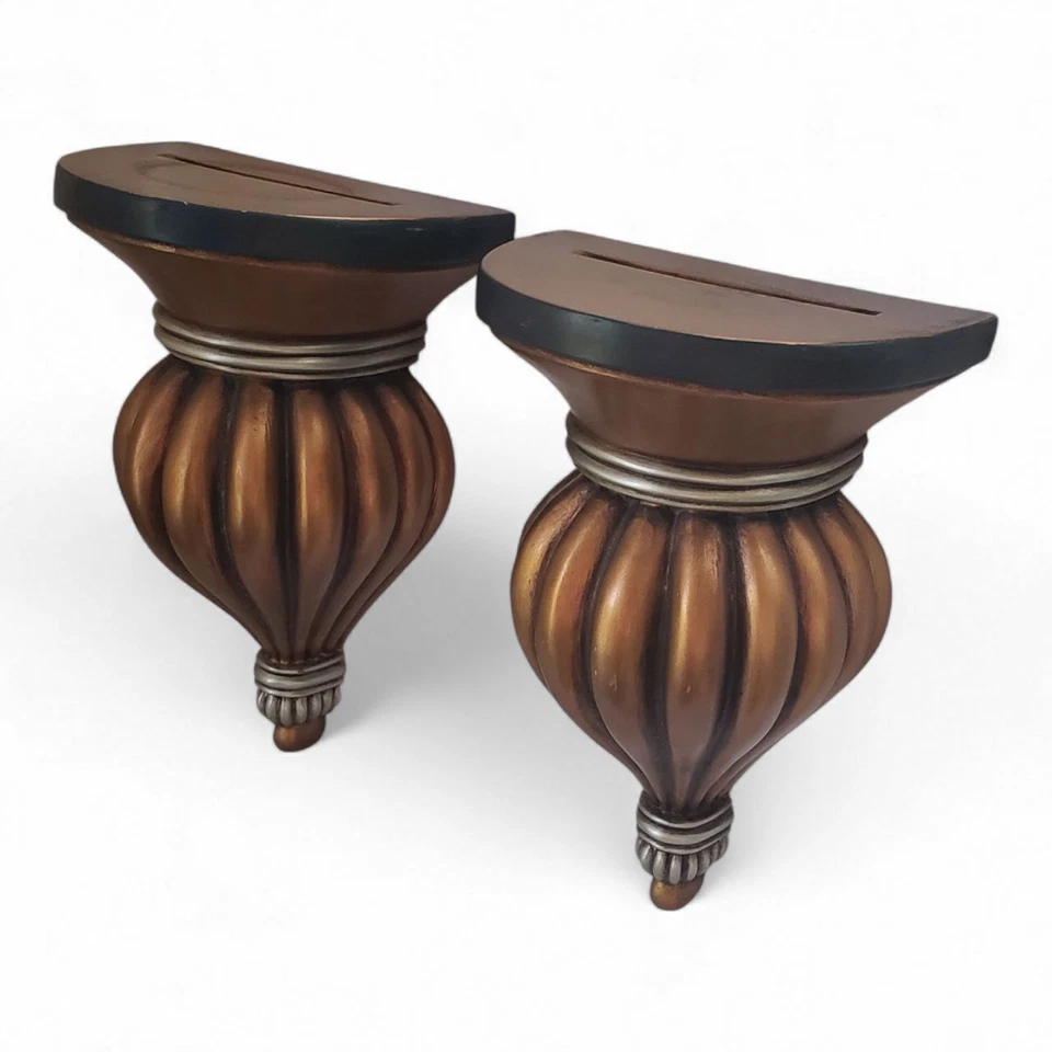 Vintage Wall Shelf Sconces Gold Silver Black w/ Plate Notch Ribbed Design 9" Foto 4 de 4