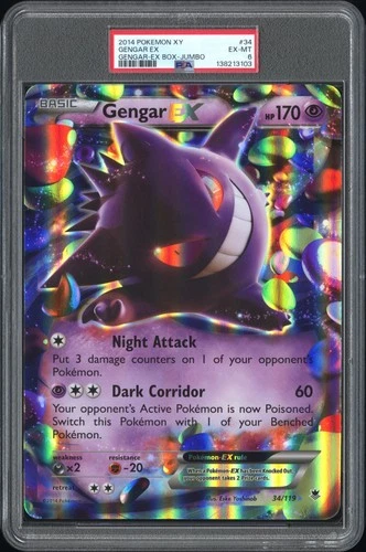 2014 POKEMON XY PHANTOM FORCES GENGAR-EX BOX-TAG #34 GENGAR EX PSA 6