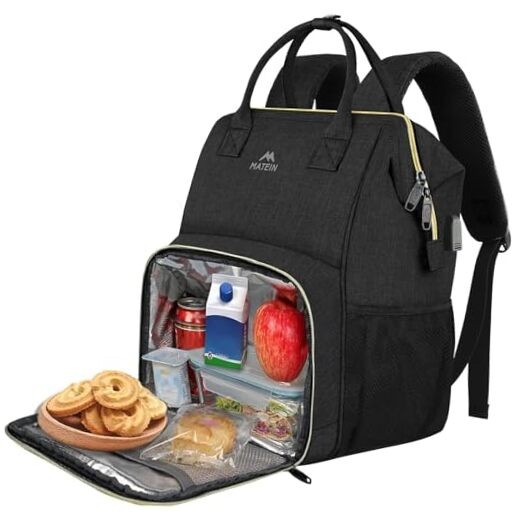 Insulated Lunch Backpack for Women with Cooler Compartment 15.6 Inch Black