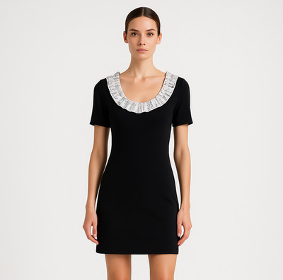 NWT 90s MOSCHINO Cheap & Chic ITALY Ruffle RIBBON Logo SIGNED BODYCON Dress 42