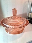 Vintage Anchor Hocking Pink Glass Candy Dish w/Lid - 5.5 inches to handle - NOTE
