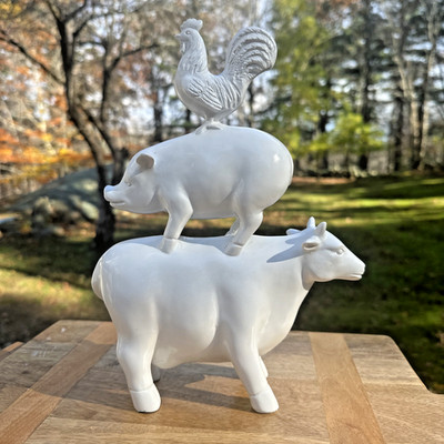 Stacked Farm Animal Sculpture Figurine Whimsical Cow Pig Rooster Statue 11  Tall
