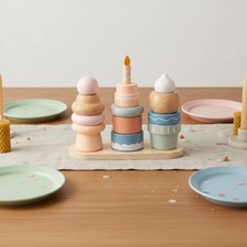 Wooden Dessert Tiered Toy Stackable Pretend Cake Toy Realistic Play Food