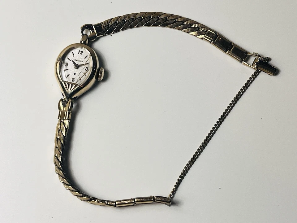 RARO: Reloj de cóctel vintage de los años 50 HAMILTON 'Tear Drop' lleno de oro 10K para damas👀 Foto 3 de 4