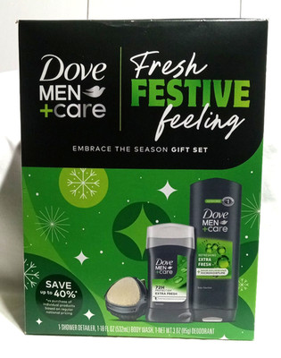 Dove Men+Care Extra Fresh Festive Body Wash Deodorant Shower 3 Piece Gift Set