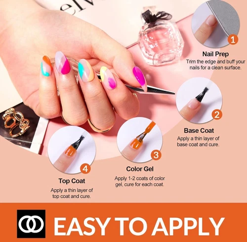Lagunamoon 25pcs Gel Nail Polish Set Variety Rainbow Colours No Wipe Top Coat - Picture 6 of 14