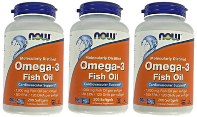 3x Now Foods Omega-3, 180 EPA, 120 DHA, 200 Softgels each