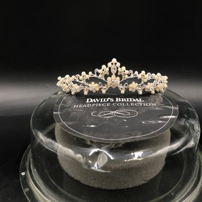 David s Bridal Tiara - Silver Pearl Rhinestone Flower MSRP $149