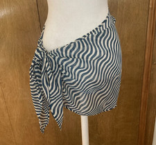 Shade Shore Women's Wavy Print Cover Up Sarong Teal Blue Stripe Size XL 16