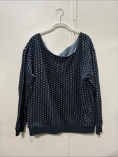 Wild Fable L Polka Dot Navy Women's Sweatshirt Off The Shoulder Relaxed