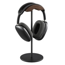 Walnut Wood Aluminum Headphone Stand Gaming Headset Holder Heavy Base Black