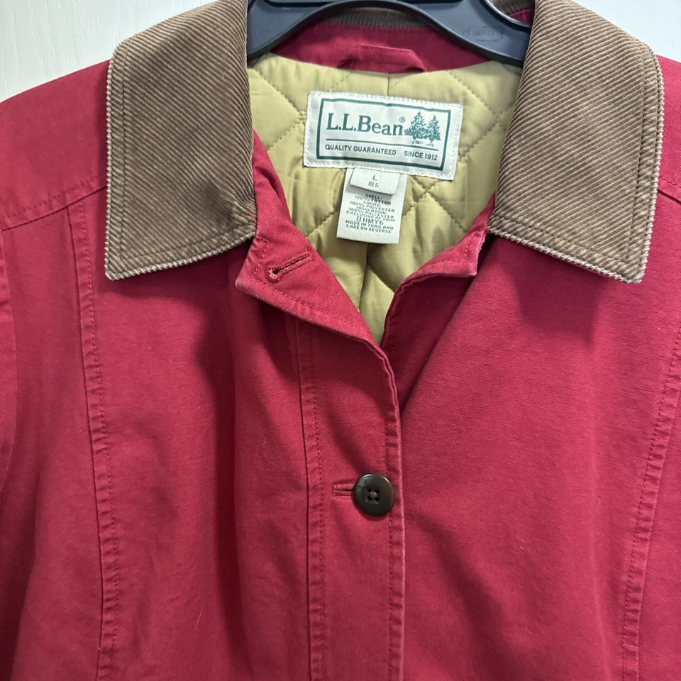 Abrigo chaqueta vintage LL Bean Chore granero campo para mujer largo rojo acolchado forrado Foto 2 de 4